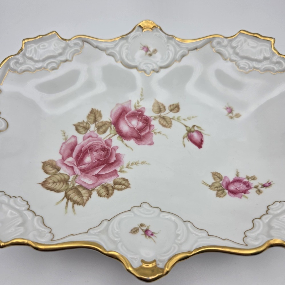 Vintage Alka Kunst Moonrose Gold Gilded Small Platter Dish With Roses - Picture 2 of 10